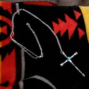 Silver n Turquoise cross necklace